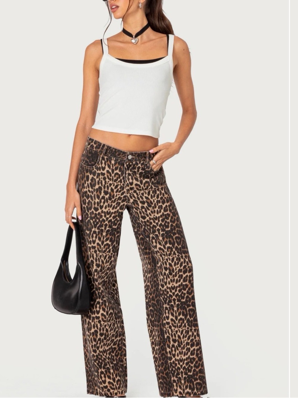Edikted Leopard Print Boyfriend Jeans - Brown/Black size S